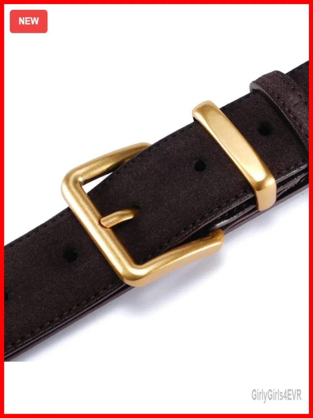 Genuine Leather & Suede Belt Gold Square Buckle Adjustable Women's Waist Belt